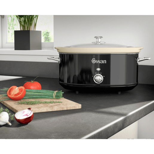 SWAN SF17031BNEU Retro Slow Cooker 6,5L, Panela de Cerâmica Antiaderente sem PFOA e PTFE, 320, Preto