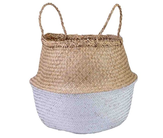 Capazo con asas natural, pintura blanca, d40x36/48h cm