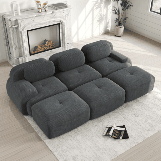 Sofá modular de 3 lugares - com 3 pufes, braços ultrafinos, montagem sem ferramentas, adequado para animais de estimação - Cinza