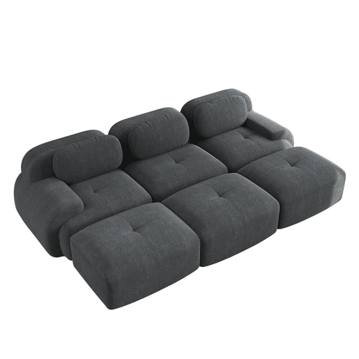 Sofá modular de 3 lugares - com 3 pufes, braços ultrafinos, montagem sem ferramentas, adequado para animais de estimação - Cinza