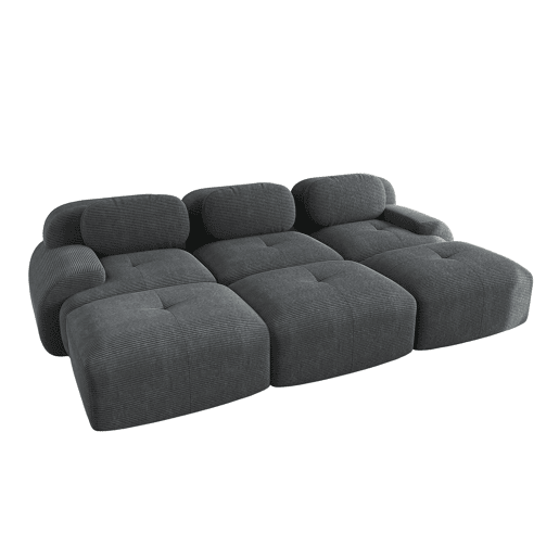 Sofá modular de 3 lugares - com 3 pufes, braços ultrafinos, montagem sem ferramentas, adequado para animais de estimação - Cinza