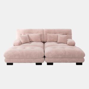 Sofá de canto Cloud 2 lugares - Chenille com 2 almofadas lombares e 2 almofadas decorativas, com 2 pufes - Rosa