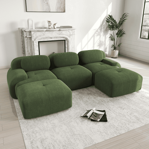 Sofá modular em U - sem montagem, antiderrapante, adequado para animais de estimação, braços extra largos, espuma elástica 32D - Verde