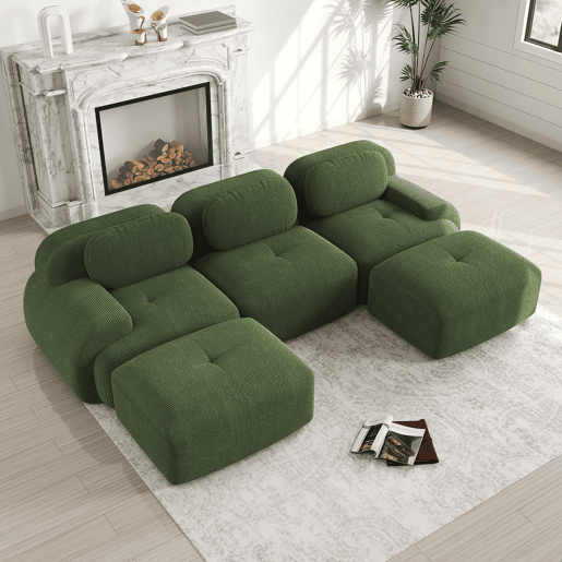Sofá modular em U - sem montagem, antiderrapante, adequado para animais de estimação, braços extra largos, espuma elástica 32D - Verde