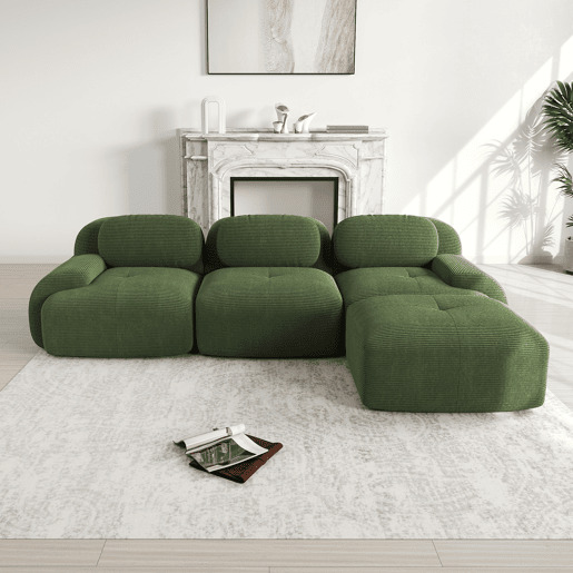 Sofá modular - sem montagem - ergonómico e amigo dos animais - Veludo cotelê - Verde