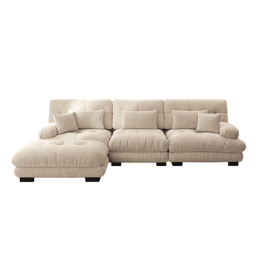 Sofá modular de luxo - Sofá de canto grande em forma de L para sala de estar, sofá-cama profundo com otomano, veludo cotelê, chenille, Light Coffee