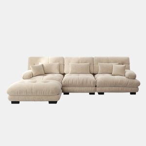 Sofá modular de luxo - Sofá de canto grande em forma de L para sala de estar, sofá-cama profundo com otomano, veludo cotelê, chenille, Light Coffee