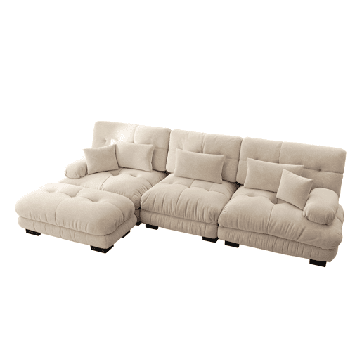 Sofá modular de luxo - Sofá de canto grande em forma de L para sala de estar, sofá-cama profundo com otomano, veludo cotelê, chenille, Light Coffee