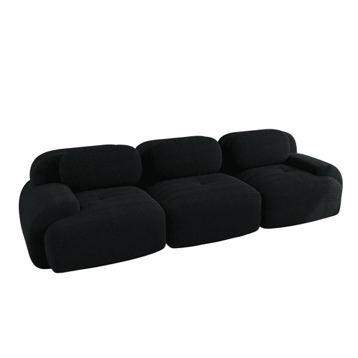 Sofá de 3 lugares - Modular, antiderrapante, sem montagem, com braços ergonómicos e enchimento elástico, Veludo cotelê - Preto