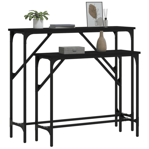 2pcs Mesas Consola - Mesas De Entrada derivados de madeira preto