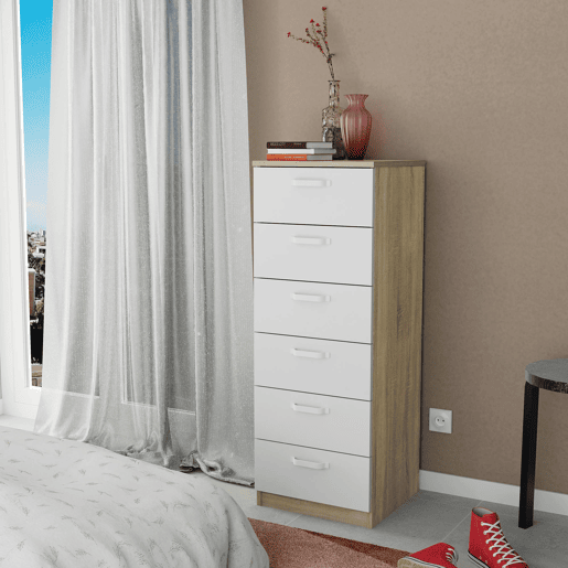 Briebe Prakt Cômoda de Quarto, Sinfonier 6 Gavetas, 110x40x40 cm, Quarto Casal, Juvenil, Infantil, Branco