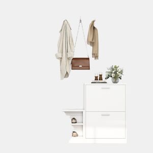 Conjunto de guarda-roupa 135x25x180 cm - com espelho, armário de corredor, prateleira suspensa, com 2 portas basculantes para sapatos + 2 armários de arrumação - Branco
