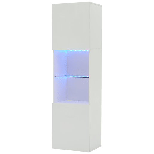 Vitrine alta 45x35x160 cm - com LED, 1 prateleira de vidro - branca