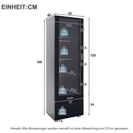 Vitrine preta de alto brilho - Vitrine com portas de vidro, iluminação LED, 3 prateleiras, para colecionáveis e perfumes - Preto Vitrine preta de alto brilho - Vitrine com portas de vidro, iluminação LED, 3 prateleiras, para colecionáveis e perfumes - Preto