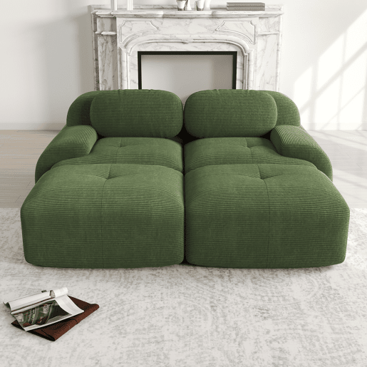 Sofá modular de 2 lugares - com chaise longue, antiderrapante, ergonómico, com estofamento elástico - Verde