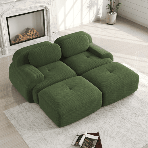 Sofá modular de 2 lugares - com chaise longue, antiderrapante, ergonómico, com estofamento elástico - Verde