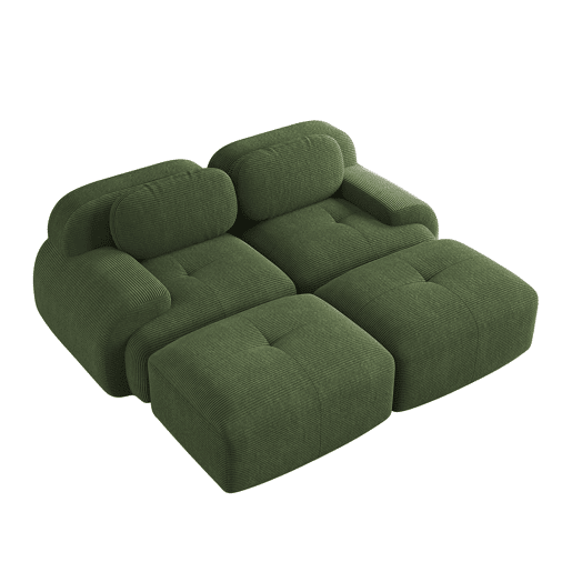 Sofá modular de 2 lugares - com chaise longue, antiderrapante, ergonómico, com estofamento elástico - Verde