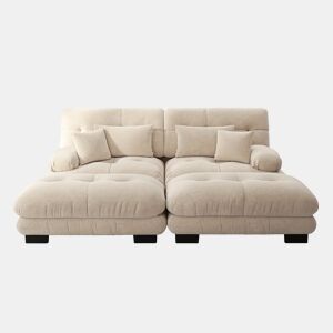 Sofá de canto Cloud 2 lugares - Chenille com 2 almofadas lombares, 2 almofadas decorativas, 2 pufes, braço largo - Café