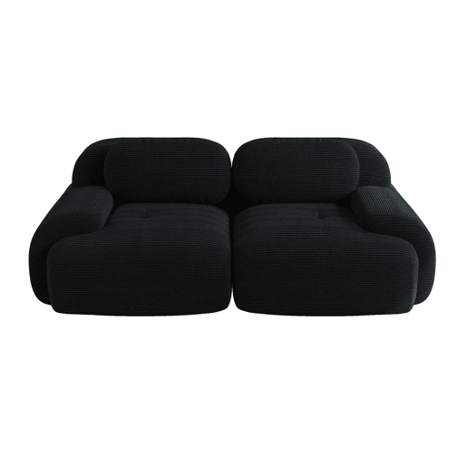 Sofá Loveseat 82'' - Sofá modular em veludo cotelê com braços curvos e base antiderrapante - Preto
