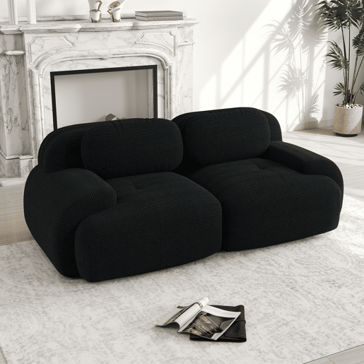 Sofá Loveseat 82'' - Sofá modular em veludo cotelê com braços curvos e base antiderrapante - Preto