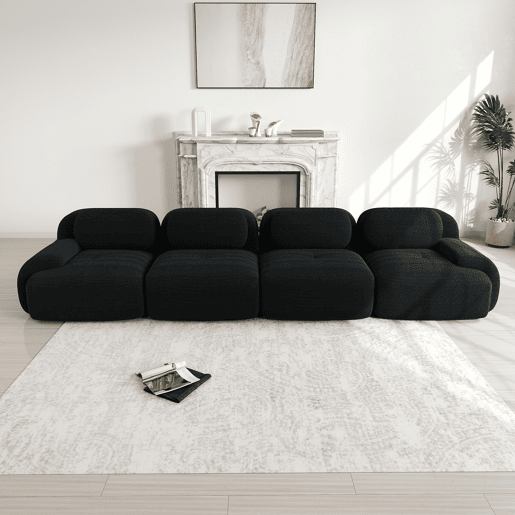 Sofá de 4 lugares - Veludo cotelê macio, espuma 32D, ergonómico, adequado para animais de estimação, sem montagem - Preto