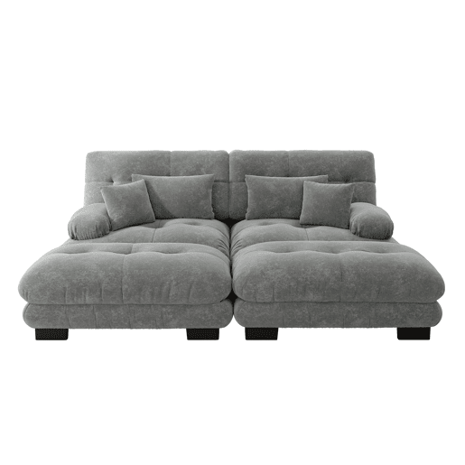 Sofá Cloud 2 lugares - Chenille com 2 almofadas lombares e 2 almofadas decorativas, com 2 pufes - Cinza Sofá Cloud 2 lugares - Chenille com 2 almofadas lombares e 2 almofadas decorativas, com 2 pufes - Cinza