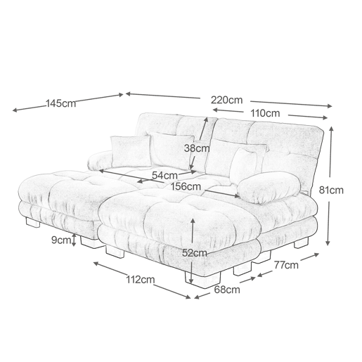Sofá Cloud 2 lugares - Chenille com 2 almofadas lombares e 2 almofadas decorativas, com 2 pufes - Cinza Sofá Cloud 2 lugares - Chenille com 2 almofadas lombares e 2 almofadas decorativas, com 2 pufes - Cinza