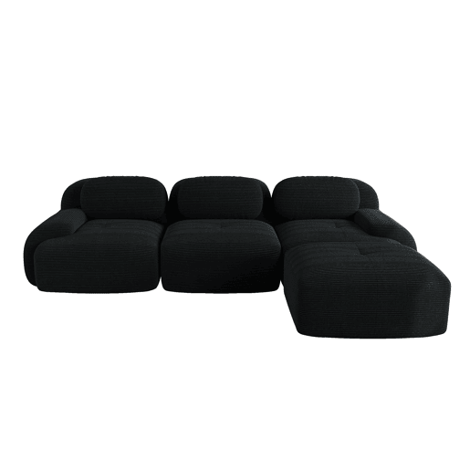 Sofá modular de canto - sem montagem, ergonómico e adequado para animais de estimação, com braços extra largos, almofada de espuma 32D - Preto