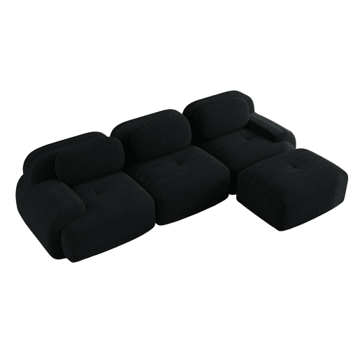 Sofá modular de canto - sem montagem, ergonómico e adequado para animais de estimação, com braços extra largos, almofada de espuma 32D - Preto