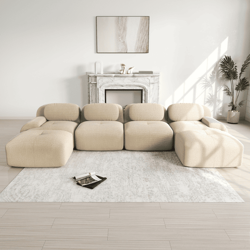 Sofá modular em U - 4 lugares - sem montagem, veludo cotelê respirável, enchimento 32D de alta elasticidade, braços extra largos, ergonómico, adequado para animais de estimação - Bege