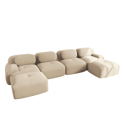 Sofá modular em U - 4 lugares - sem montagem, veludo cotelê respirável, enchimento 32D de alta elasticidade, braços extra largos, ergonómico, adequado para animais de estimação - Bege
