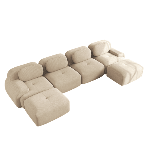 Sofá modular em U - 4 lugares - sem montagem, veludo cotelê respirável, enchimento 32D de alta elasticidade, braços extra largos, ergonómico, adequado para animais de estimação - Bege