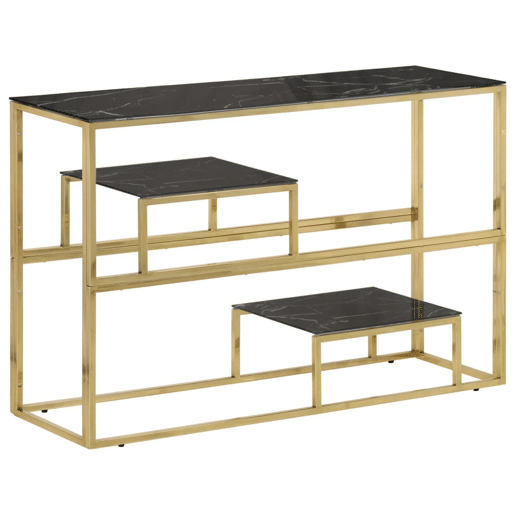 Mesa Consola - Mesa De Entrada aço inoxidável e vidro temperado dourado