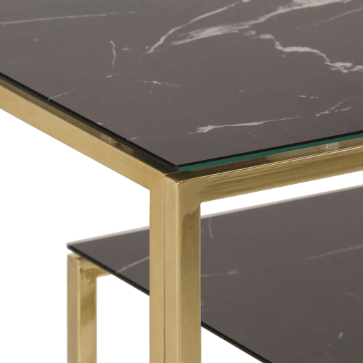 Mesa Consola - Mesa De Entrada aço inoxidável e vidro temperado dourado