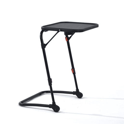 Mesa Auxiliar Dobrável Portátil Estilo Moderno Preto, Altura Regulável, Suporte Para Copo, Estrutura Metálica Robusta e Compacta, Ideal Para Sofá, Cama ou Escritório, Fácil de Guardar Sob o Móvel, Perfeita Para Computador, Tablet ou Refeições.