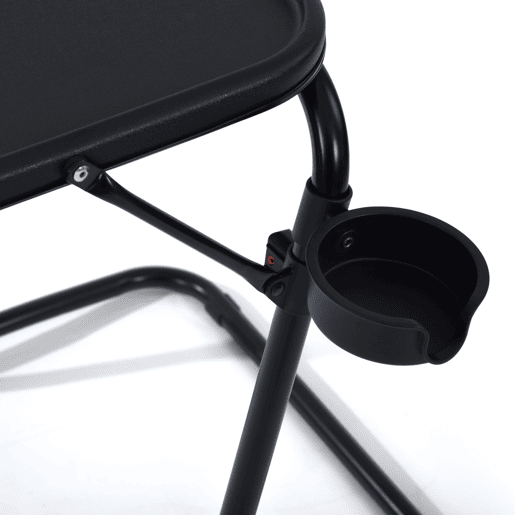Mesa Auxiliar Dobrável Portátil Estilo Moderno Preto, Altura Regulável, Suporte Para Copo, Estrutura Metálica Robusta e Compacta, Ideal Para Sofá, Cama ou Escritório, Fácil de Guardar Sob o Móvel, Perfeita Para Computador, Tablet ou Refeições.