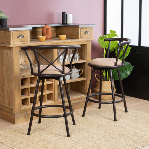Cadeiras De Bar De Metal E Tecido, Confortáveis E Modernas, Conjunto Com 2 Unidades, Assento Acolchoado E Respaldo Ergonômico, Para Cozinha Ou Bar, Capacidade De Até 120 Kg