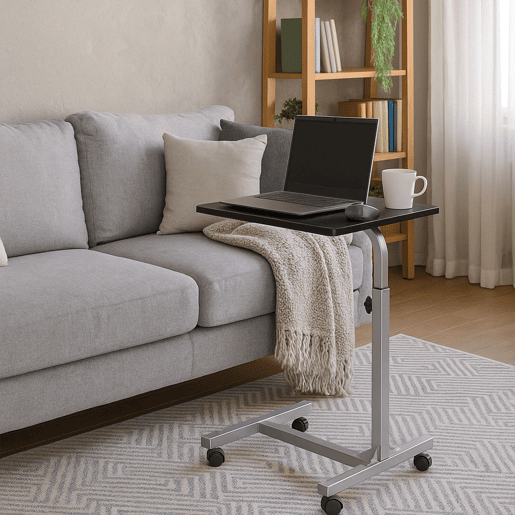 Mesa Auxiliar Portátil Regulável Em Altura Com Rodas, Estrutura Resistente De Estilo Moderno Em Preto, Ideal Para Usar No Sofá, Cama Ou Escritório, Suporta Até 25kg E Perfeita Para Computador Portátil, Tablet Ou Refeições