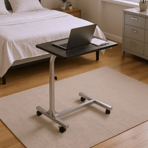 Mesa Auxiliar Portátil Regulável Em Altura Com Rodas, Estrutura Resistente De Estilo Moderno Em Preto, Ideal Para Usar No Sofá, Cama Ou Escritório, Suporta Até 25kg E Perfeita Para Computador Portátil, Tablet Ou Refeições