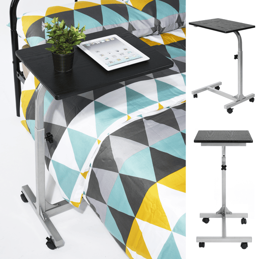 Mesa Auxiliar Portátil Regulável Em Altura Com Rodas, Estrutura Resistente De Estilo Moderno Em Preto, Ideal Para Usar No Sofá, Cama Ou Escritório, Suporta Até 25kg E Perfeita Para Computador Portátil, Tablet Ou Refeições