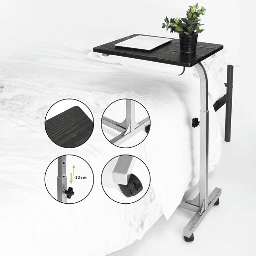 Mesa Auxiliar Portátil Regulável Em Altura Com Rodas, Estrutura Resistente De Estilo Moderno Em Preto, Ideal Para Usar No Sofá, Cama Ou Escritório, Suporta Até 25kg E Perfeita Para Computador Portátil, Tablet Ou Refeições