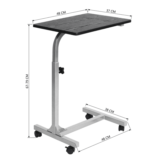 Mesa Auxiliar Portátil Regulável Em Altura Com Rodas, Estrutura Resistente De Estilo Moderno Em Preto, Ideal Para Usar No Sofá, Cama Ou Escritório, Suporta Até 25kg E Perfeita Para Computador Portátil, Tablet Ou Refeições