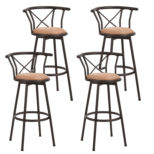 Cadeira Alta De Bar Com Encosto, Estrutura De Metal E Assento De Tecido, Estilo Moderno, Ideal Para Cozinha Ou Bar, Conjunto Com 4 Unidades, Marrom