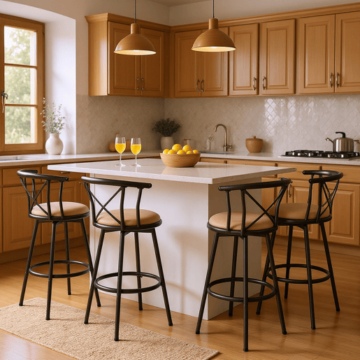 Cadeira Alta De Bar Com Encosto, Estrutura De Metal E Assento De Tecido, Estilo Moderno, Ideal Para Cozinha Ou Bar, Conjunto Com 4 Unidades, Marrom