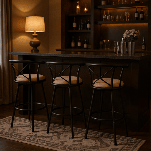 Cadeira Alta De Bar Com Encosto, Estrutura De Metal E Assento De Tecido, Estilo Moderno, Ideal Para Cozinha Ou Bar, Conjunto Com 4 Unidades, Marrom