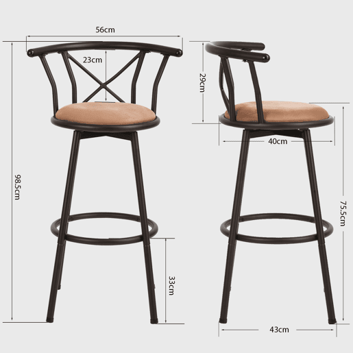 Cadeira Alta De Bar Com Encosto, Estrutura De Metal E Assento De Tecido, Estilo Moderno, Ideal Para Cozinha Ou Bar, Conjunto Com 4 Unidades, Marrom