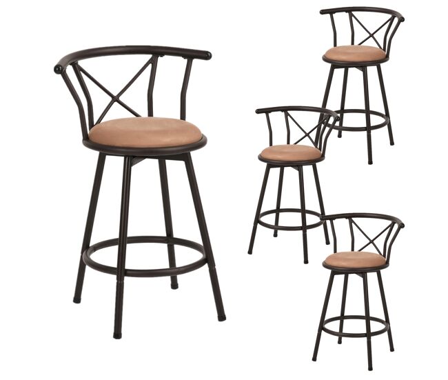 Sillas de bar con respaldo de diseño moderno, set de 4, asiento con tapizado suave y resistente, estructura metálica robusta, perfectas para cocina o
