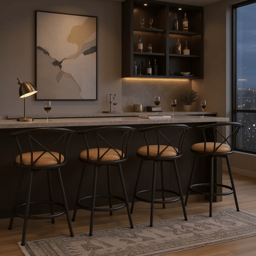 Cadeiras De Bar Com Encosto De Design Moderno, Conjunto De 4, Assento Com Estofado Suave E Durável, Estrutura Metálica Robusta, Perfeitas Para Cozinha Ou Bar, Capacidade Até 120Kg Cadeiras De Bar Com Encosto De Design Moderno, Conjunto De 4, Assento Com Estofado Suave E Durável, Estrutura Metálica Robusta, Perfeitas Para Cozinha Ou Bar, Capacidade Até 120Kg