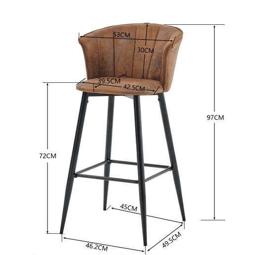 Conjunto De 2 Bancos Altos Com Encosto Estofados Em Polipele Castanha Vintage Com Pernas Metálicas Pretas Resistentes, Altura Total 97 Cm E Altura Do Assento 72 Cm, Design Ergonómico E Sofisticado Para Cozinha Ou Ilha, Perfeito Para Ambientes Modernos