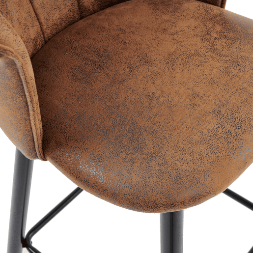 Conjunto De 2 Bancos Altos Com Encosto Estofados Em Polipele Castanha Vintage Com Pernas Metálicas Pretas Resistentes, Altura Total 97 Cm E Altura Do Assento 72 Cm, Design Ergonómico E Sofisticado Para Cozinha Ou Ilha, Perfeito Para Ambientes Modernos